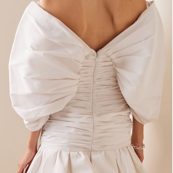 Aliette Ruched Silk Faille Off The Shoulder Mini Dresss - Picture 3 of 13